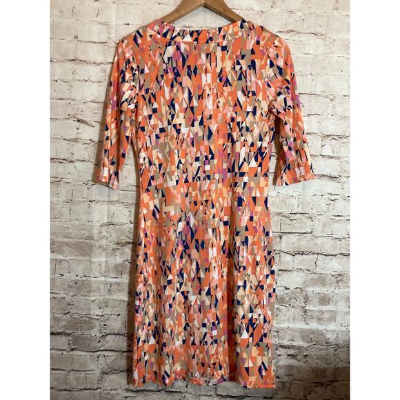 Jean Pierre Klifa Dress Womens Medium Peach Geometric‎ Shift Liquid Knit Stretch - Picture 10 of 12